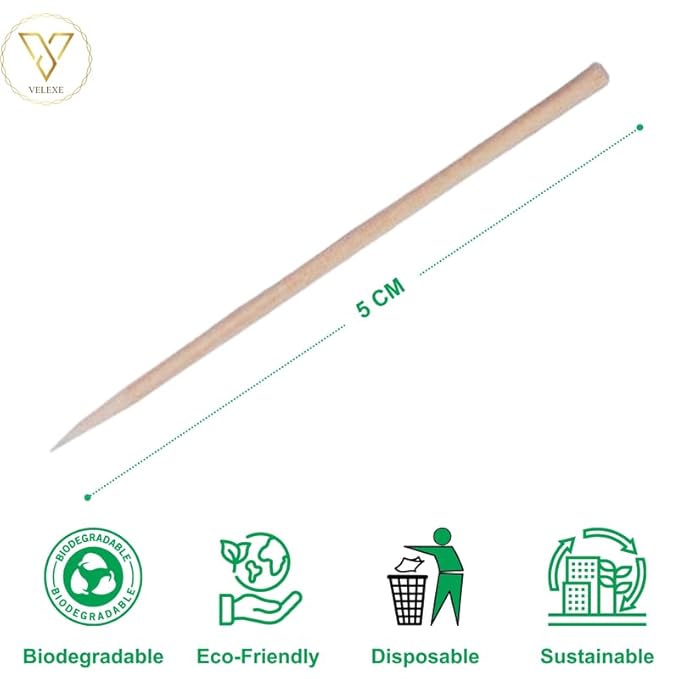 VELEXE Disposable Wooden Toothpicks with Paper Packing | 2 inch (5 CM) | Individually Wrapped for Hygiene | Eco-Friendly Bamboo Toothpicks for Restaurants, Catering and Home Use