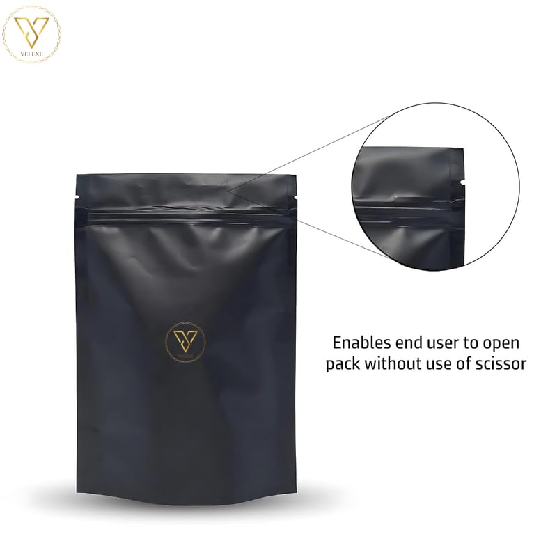 VELEXE Black Matte Zip Lock Stand Up Pouches | Reusable, Leakproof & Airtight Multi-Purpose Pouches with Self-Sealing Technology