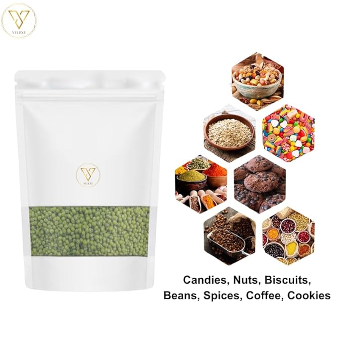 VELEXE White Matte Zip Lock Stand Up Pouches | Reusable, Leakproof & Airtight Multi-Purpose Pouches with Self-Sealing Technology