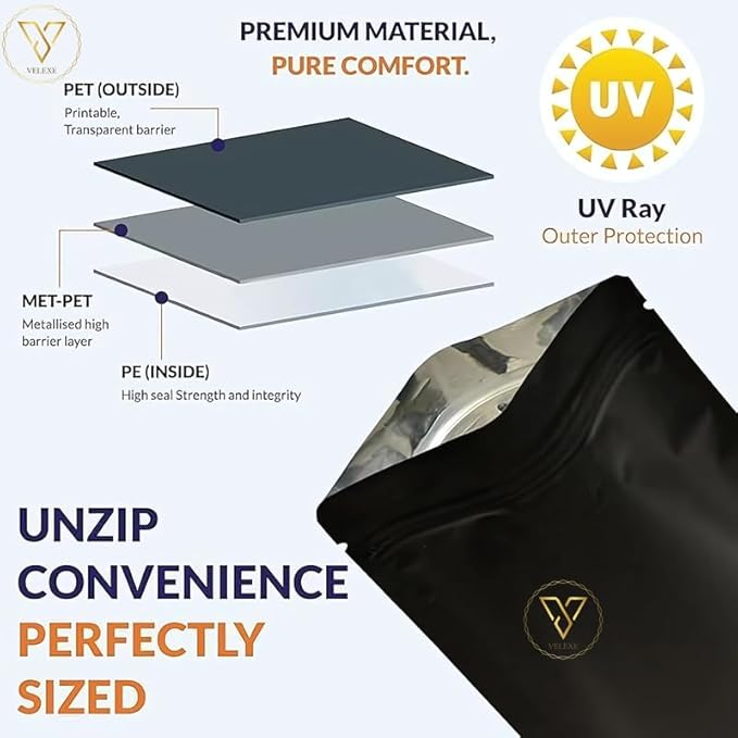 VELEXE Matte White/Black Reusable Zip Lock Stand Up Pouches
