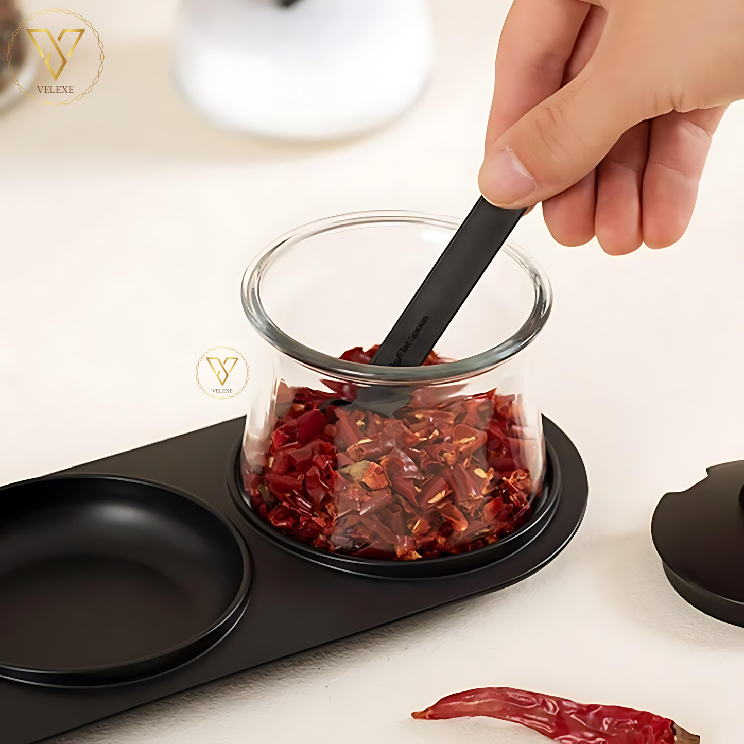 Premium Condiment Spice Jar Set – 300ml Containers with Lids, Spoons & Tray