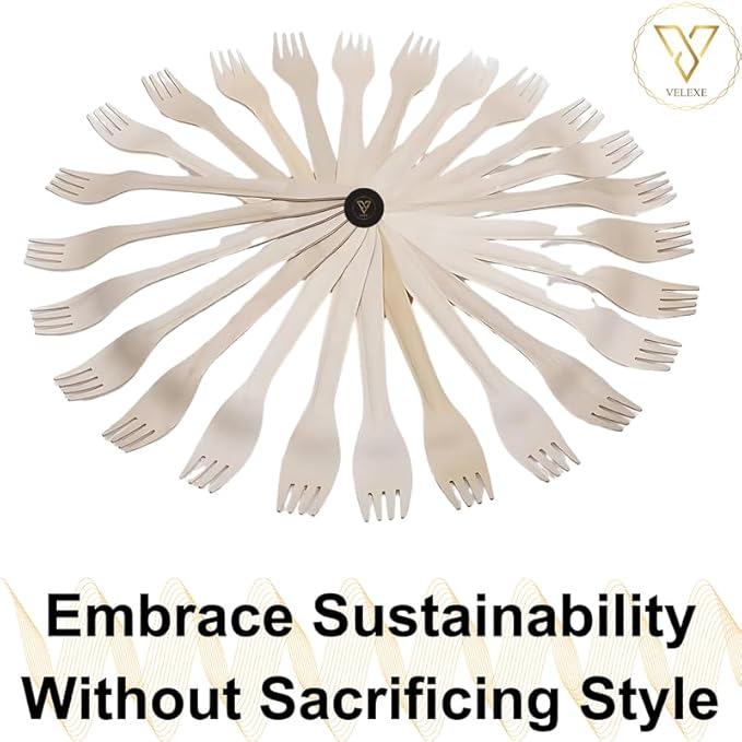 VELEXE Disposable Wooden Forks| Wooden Dining Flatware | Ideal for Wedding, Birthday Parties & Travelling | Biodegradable & Sustainable