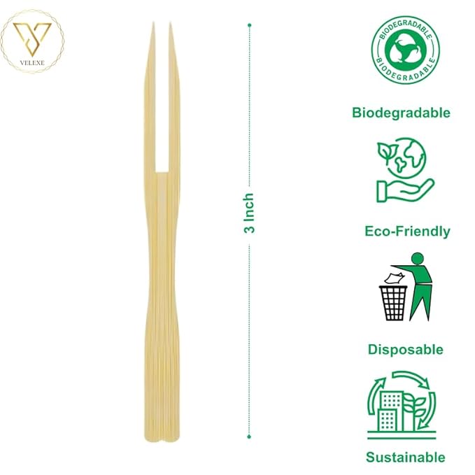 VELEXE Disposable Wooden Fruit Fork| Mini Fork for Snacks, Appetizers, and Desserts | Eco-Friendly Bamboo Cutlery for Parties and Events | Mini Cocktail Picks
