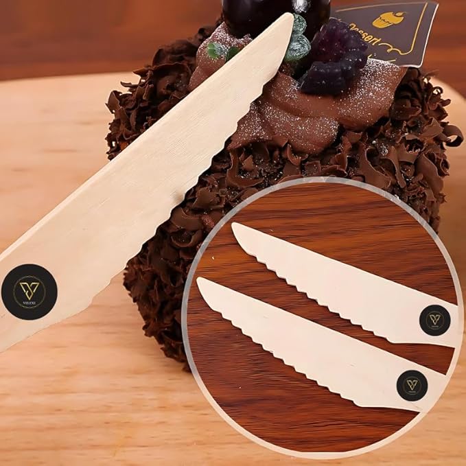 VELEXE Disposable Wooden Knives| Wooden Dining Flatware | Ideal for Wedding, Birthday Parties & Travelling | Biodegradable & Sustainable