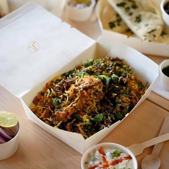 VELEXE White Kraft Paper Food Box| Takeaway Containers | Biodegradable & Disposable Food Containers for Meal, Party Catering, Takeout, and Delivery