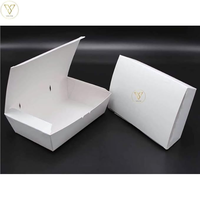 VELEXE White Kraft Paper Food Box| Takeaway Containers | Biodegradable & Disposable Food Containers for Meal, Party Catering, Takeout, and Delivery