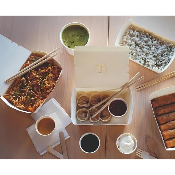 VELEXE White Kraft Paper Food Box| Takeaway Containers | Biodegradable & Disposable Food Containers for Meal, Party Catering, Takeout, and Delivery