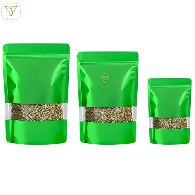 VELEXE Green Matte Zip Lock Stand Up Pouches | Reusable, Leakproof & Airtight Multi-Purpose Pouches with Self-Sealing Technology