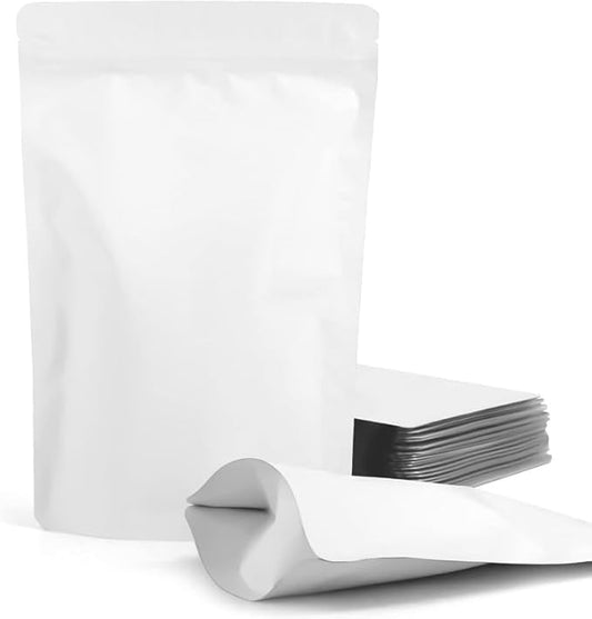 VELEXE Matte White/Black Reusable Zip Lock Stand Up Pouches
