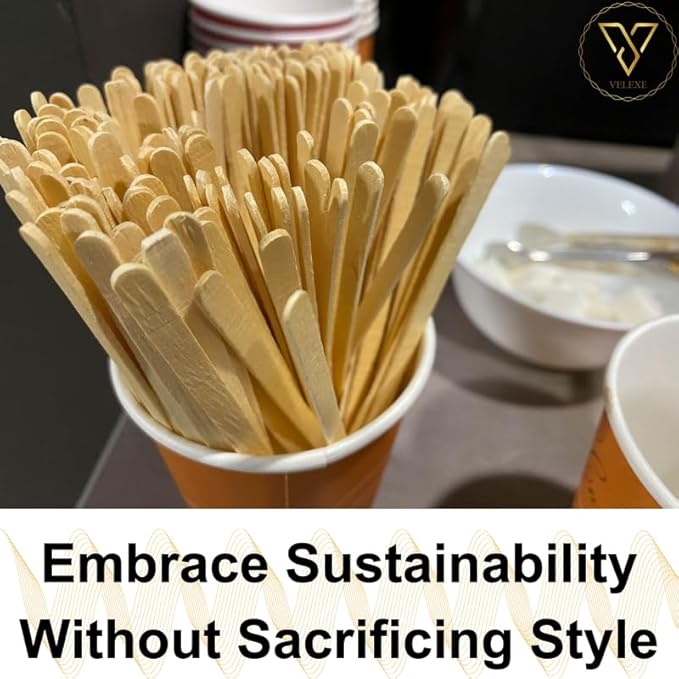 VELEXE Disposable Wooden Tea & Coffee Stirrers | Tea & Coffee Sticks | Wooden Dining Flatware | Ideal for Office Use | Biodegradable & Sustainable |
