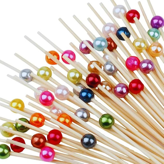 VELEXE Fancy Toothpicks | Bamboo Cocktail Picks for Appetizers and Fruits | Decorative Party Skewers for Events, Catering & BBQ