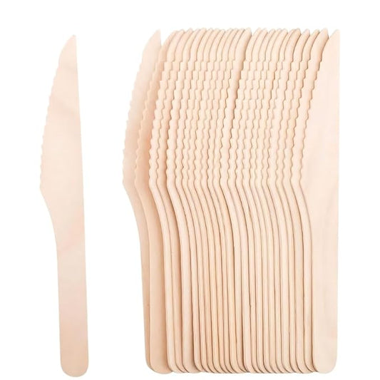 VELEXE Disposable Wooden Knives| Wooden Dining Flatware | Ideal for Wedding, Birthday Parties & Travelling | Biodegradable & Sustainable