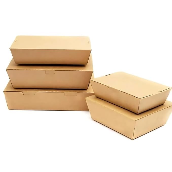 VELEXE Brown Kraft Paper Food Box | Eco-Friendly Takeaway Containers | Biodegradable & Disposable Food Containers for Meal, Party Catering, Takeout, and Delivery