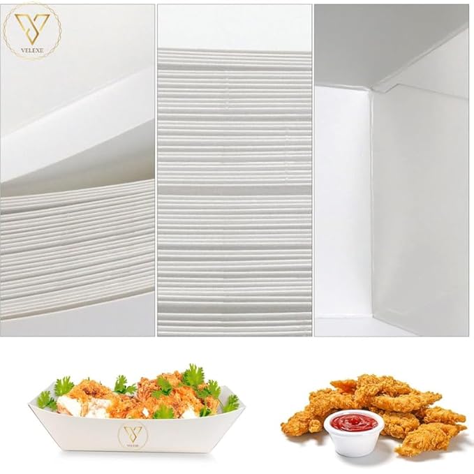 VELEXE White Disposable Food Trays| Heavy-Duty, Leak-Resistant, Compostable & Microwave-Safe Multi-Use Trays with Eco-Friendly Design