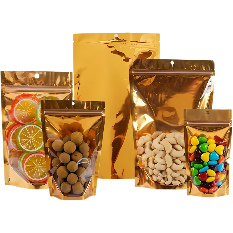 ONE-SIDE GOLD ONE-SIDE TRANSPARENT STAND UP POUCH 
