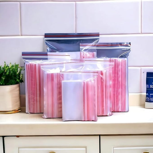 VELEXE Transparent Zip Lock Pouch| Resealable, Durable, Food-Grade Storage Bags | Eco-Friendly & Reusable Pouches for Snacks, Travel, Organization, and More