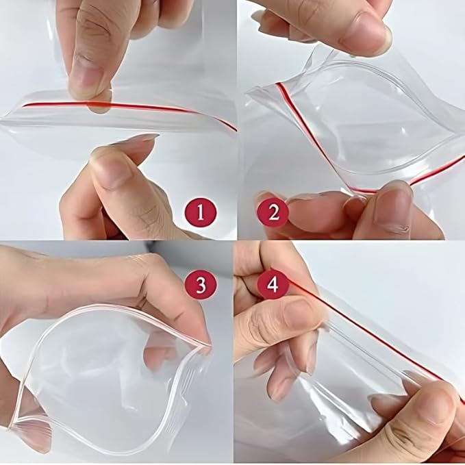 VELEXE Transparent Zip Lock Pouch| Resealable, Durable, Food-Grade Storage Bags | Eco-Friendly & Reusable Pouches for Snacks, Travel, Organization, and More