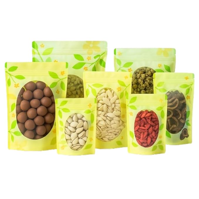 VELEXE Zip Lock Storage Stand Up Pouches with Clear Window| Leaf Print Reusable, Leakproof & Airtight Multi-Purpose Storage Pouches with Self Sealing Technology