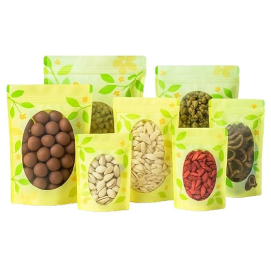 VELEXE Zip Lock Storage Stand Up Pouches with Clear Window| Leaf Print Reusable, Leakproof & Airtight Multi-Purpose Storage Pouches with Self Sealing Technology