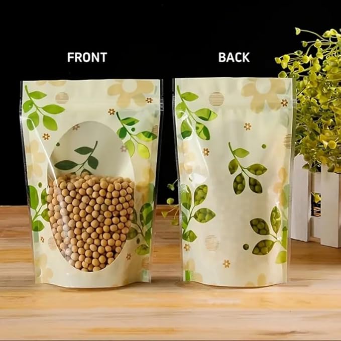 VELEXE Zip Lock Storage Stand Up Pouches with Clear Window| Leaf Print Reusable, Leakproof & Airtight Multi-Purpose Storage Pouches with Self Sealing Technology